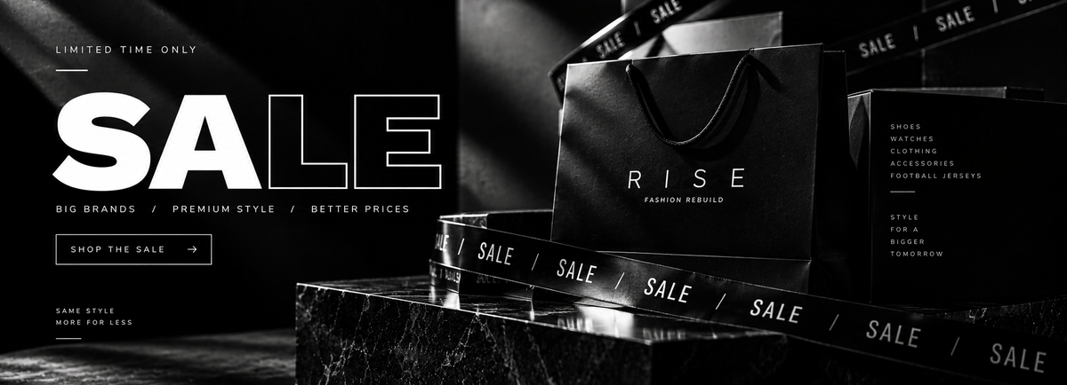 Rise Sale monochrome full-width collection hero